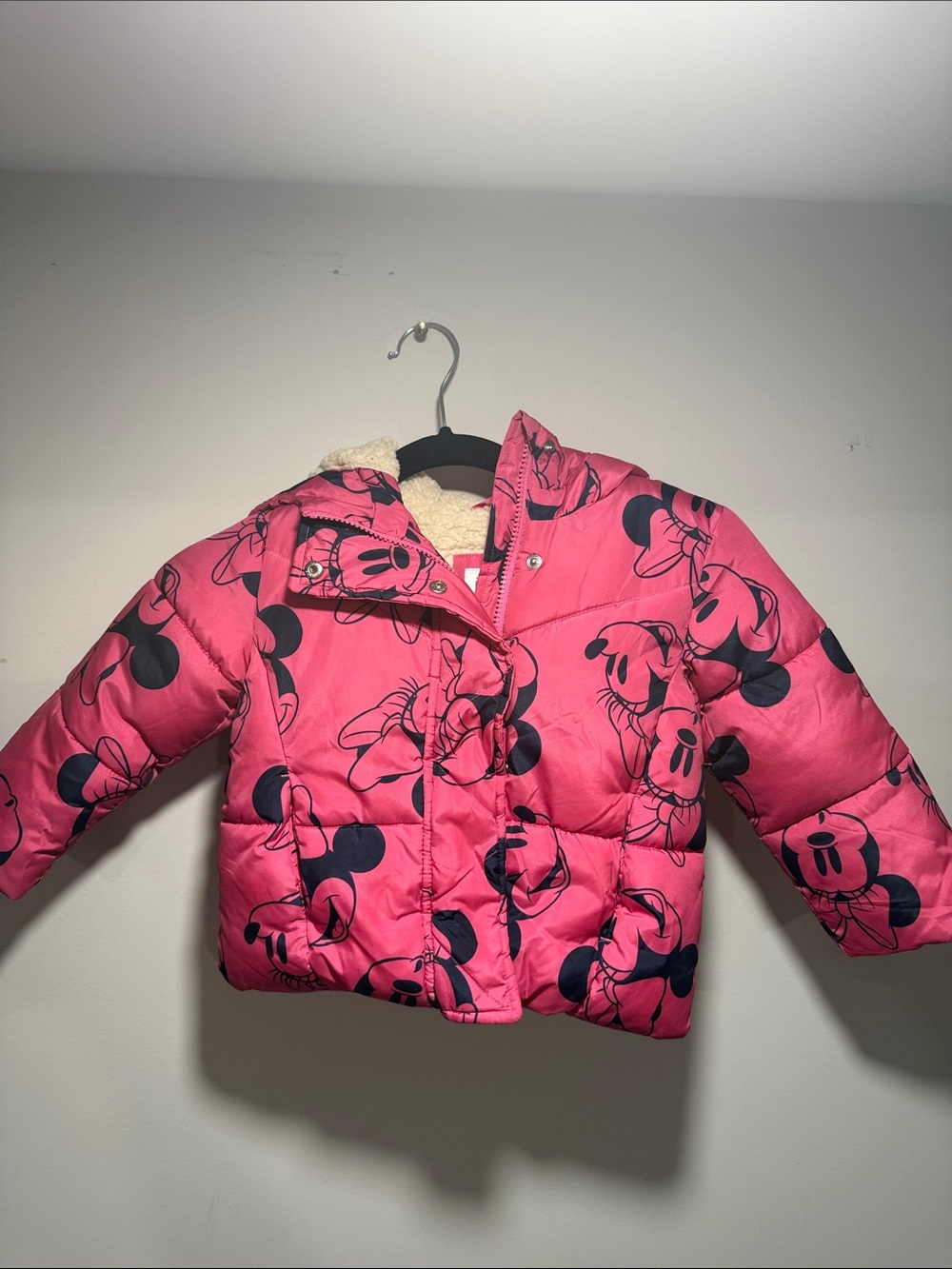 GAP Pink Puffer Jacket with Navy Character Print
